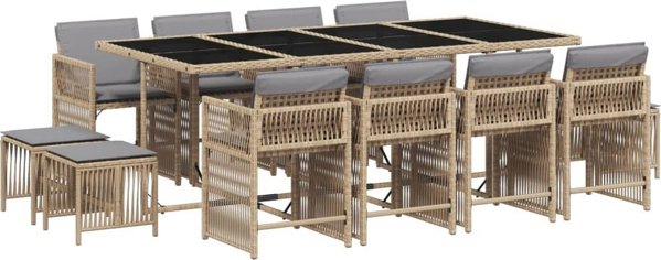 vidaXL Σετ κήπου 13 τεμαχίων με μαξιλάρια, ανάμεικτο μπεζ, ρατάν PE