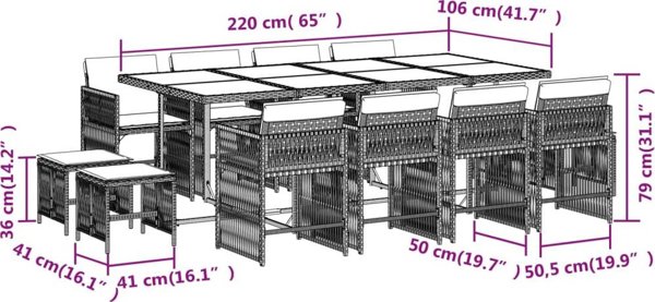 vidaXL Σετ κήπου 13 τεμαχίων με μαξιλάρια, ανάμεικτο μπεζ, ρατάν PE