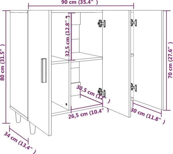 vidaXL Ντουλάπι γκρι δρυς σονόμα 90x34x80 cm από ξυλοπροϊόν