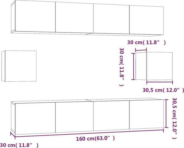 vidaXL Σετ 6 ντουλάπια τηλεόρασης, σκουρό γκρι τσιμέντο