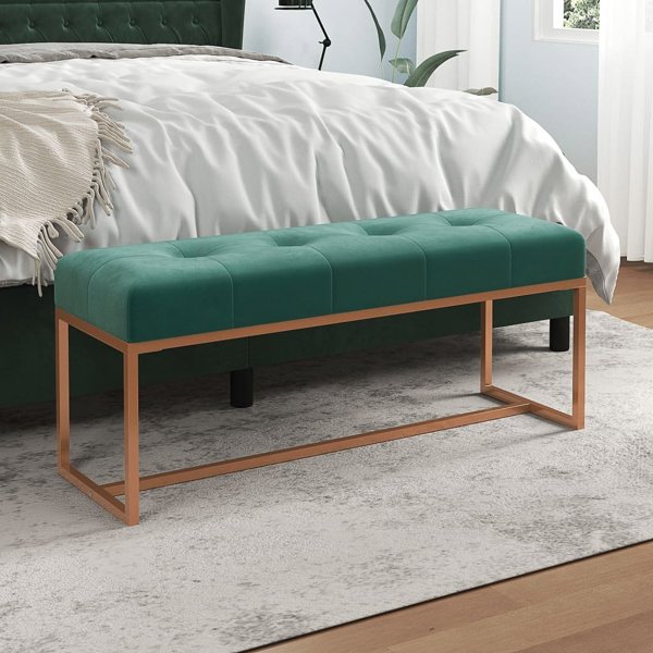 vidaXL Lawka ciemnozielona, 110x36x45 cm, tapicerowana aksamitem