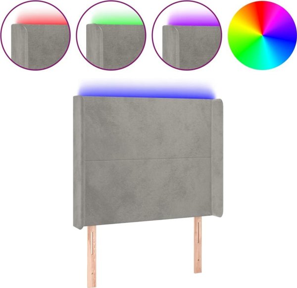 Κεφαλάρι κρεβατιού vidaXL με LED, ανοιχτό γκρι, 93x16x118/128 cm, βελούδο