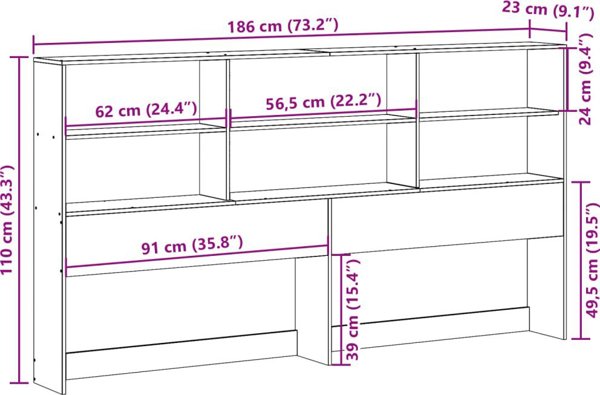 vidaXL Κεφαλάρι Κρεβατιού με Ράφια 180 cm Από Πεύκο