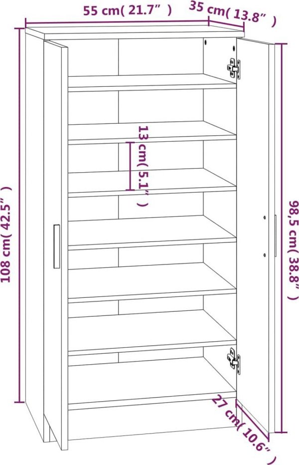 vidaXL Szafka na buty, szarosc betonu, 55x35x108 cm