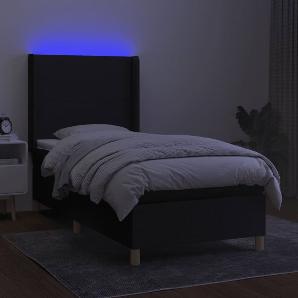 vidaXL Κρεβάτι τύπου continental με στρώμα, μαύρο, 90x200 cm, ύφασμα