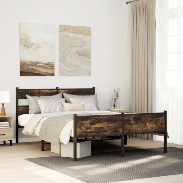 vidaXL Κρεβάτι χωρίς στρώμα, καπνισμένη δρυς, 140x200 εκ.