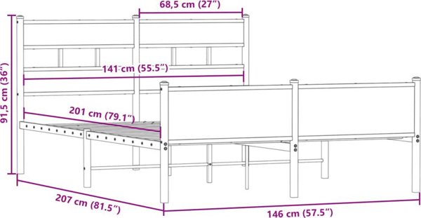 vidaXL Κρεβάτι χωρίς στρώμα, καπνισμένη δρυς, 140x200 εκ.