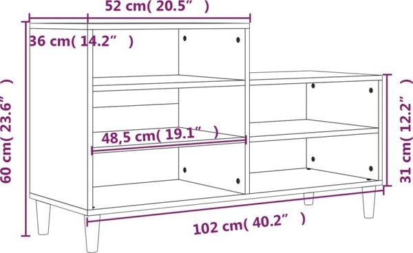 vidaXL Ραφιέρα παπουτσιών, καπνιστή δρυς, 102x36x60 εκ.