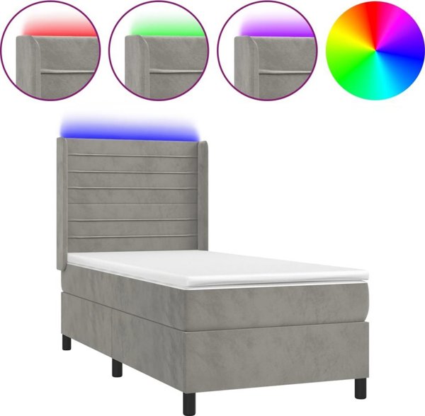 vidaXL Ηπειρωτικό κρεβάτι με στρώμα και LED, γκρι 100x200 cm, βελούδο
