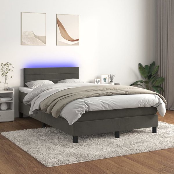 vidaXL Κοντινεντάλ κρεβάτι με στρώμα και LED, γκρι βελούδο, 120x200cm