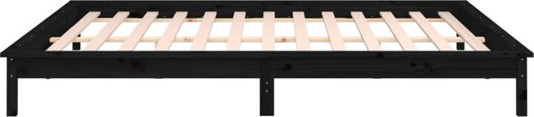vidaXL Rama κρεβατιού με LED, μαύρη, 140x190 cm, μασίφ ξύλο