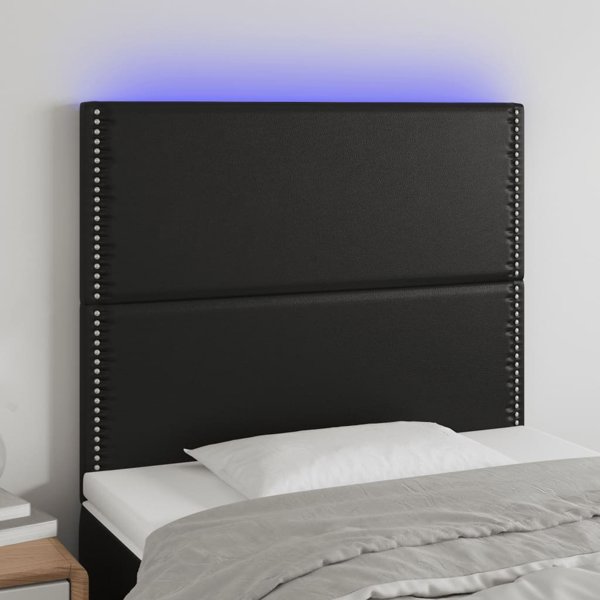 vidaXL Μαξιλάρι κεφαλής κρεβατιού μαύρο 100x5x118/128 cm από τεχνητό δέρμα