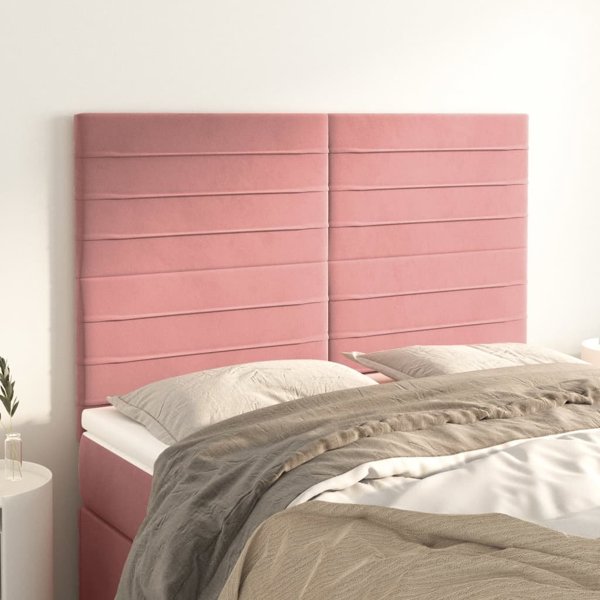 vidaXL 4 τεμάχια προσκέφαλα κρεβατιού ροζ 72x5x78/88 cm βελούδο