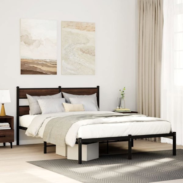 vidaXL Κρεβάτι με κεφαλάρι, καφέ δρυς, 160x200 εκ., χωρίς στρώμα