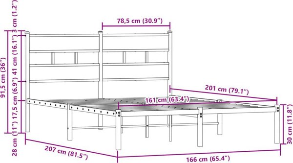 vidaXL Κρεβάτι με κεφαλάρι, καφέ δρυς, 160x200 εκ., χωρίς στρώμα