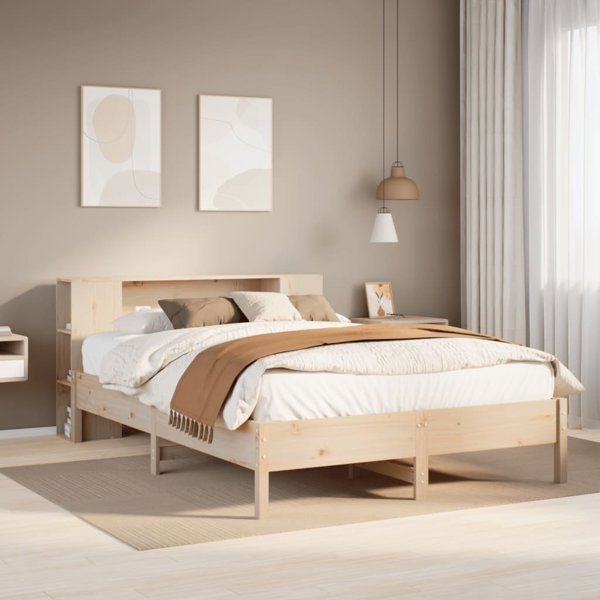 vidaXL Κρεβάτι με ράφι, χωρίς στρώμα, 140x200 εκ., συμπαγές πεύκο