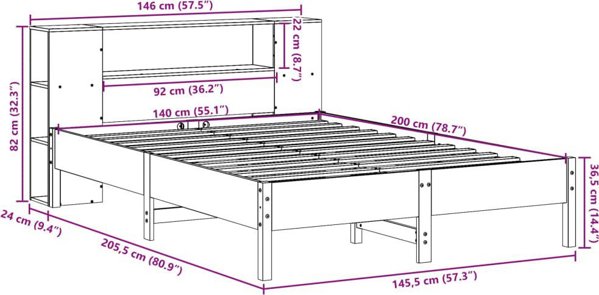 vidaXL Κρεβάτι με ράφι, χωρίς στρώμα, 140x200 εκ., συμπαγές πεύκο