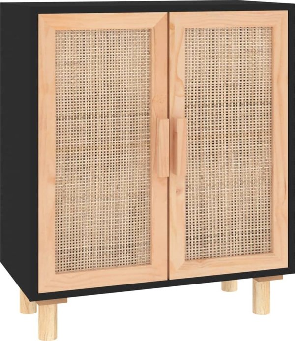 vidaXL vidaXL Komoda, czarna, 60x30x70 cm, lita sosna i naturalny rattan