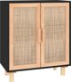 vidaXL vidaXL Komoda, czarna, 60x30x70 cm, lita sosna i naturalny rattan