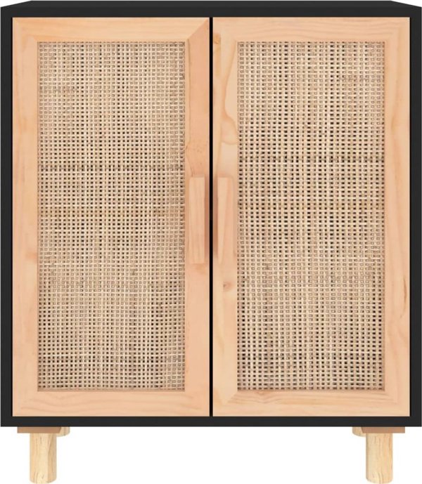 vidaXL vidaXL Komoda, czarna, 60x30x70 cm, lita sosna i naturalny rattan