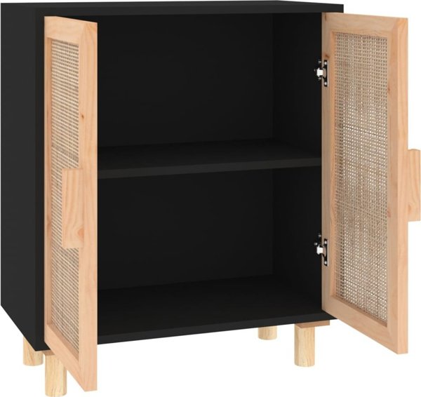 vidaXL vidaXL Komoda, czarna, 60x30x70 cm, lita sosna i naturalny rattan