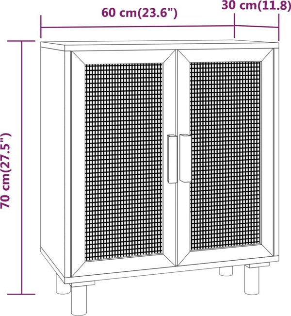 vidaXL vidaXL Komoda, czarna, 60x30x70 cm, lita sosna i naturalny rattan