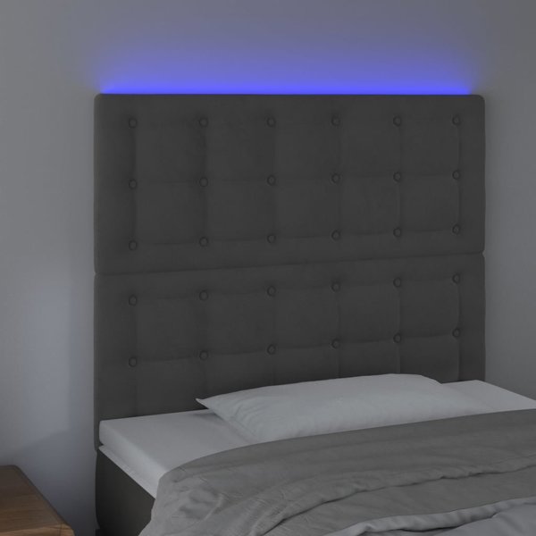 vidaXL Επιτοίχιο κεφαλάρι κρεβατιού με LED, σκούρο γκρι, 80x5x118/128 cm, βελούδινο