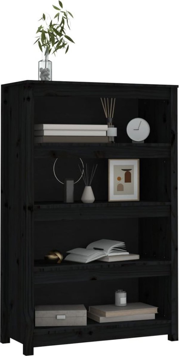vidaXL Βιβλιοθήκη, Μαύρη, 80x35x126 εκ, Συμπαγές Πεύκο