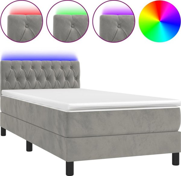 vidaXL Κρεβάτι κοντινένταλ με στρώμα και LED, γκρι, 90x200cm, βελούδο