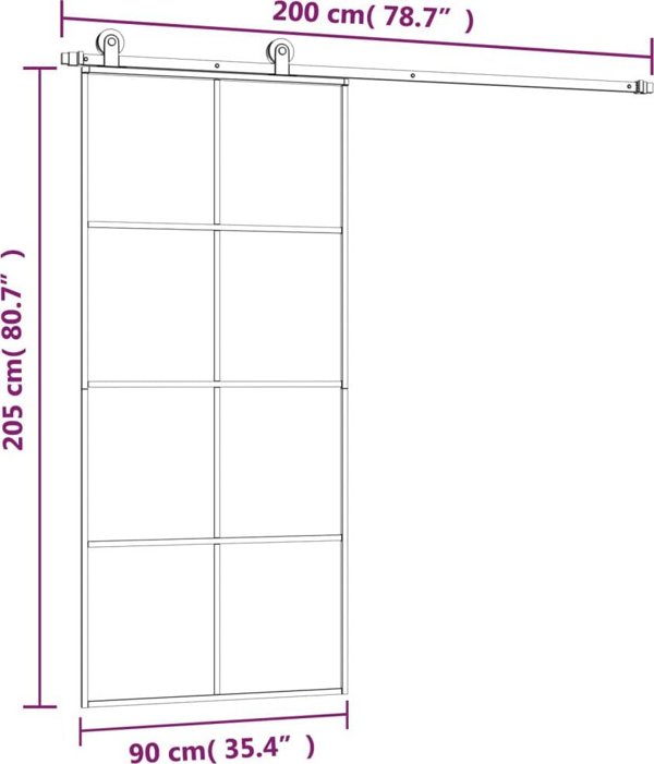 vidaXL Συρόμενη πόρτα με μηχανισμό, 90x205 cm, γυαλί ESG και αλουμίνιο