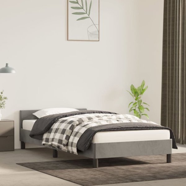 vidaXL Rama κρεβατιού με κεφαλάρι, ανοιχτό γκρι, 90x200 εκ., βελούδινη