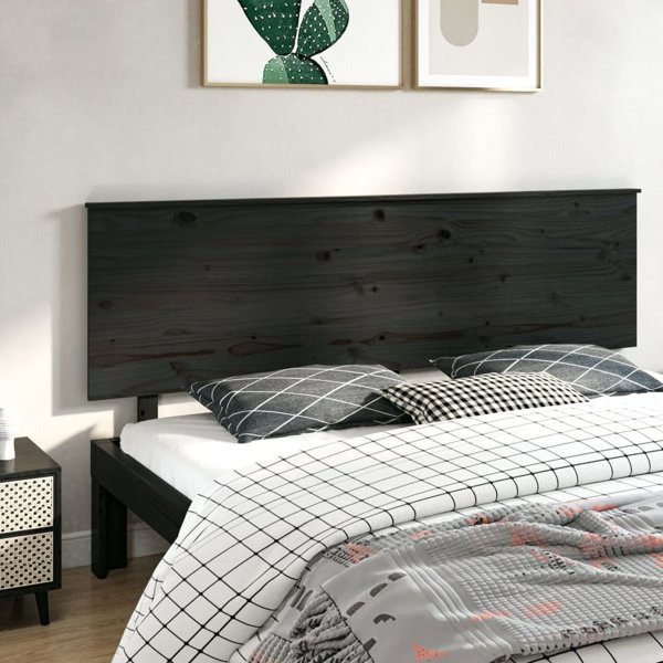 vidaXL Wezglowie lozka czarne 204x6x82,5 cm, lite drewno sosnowe