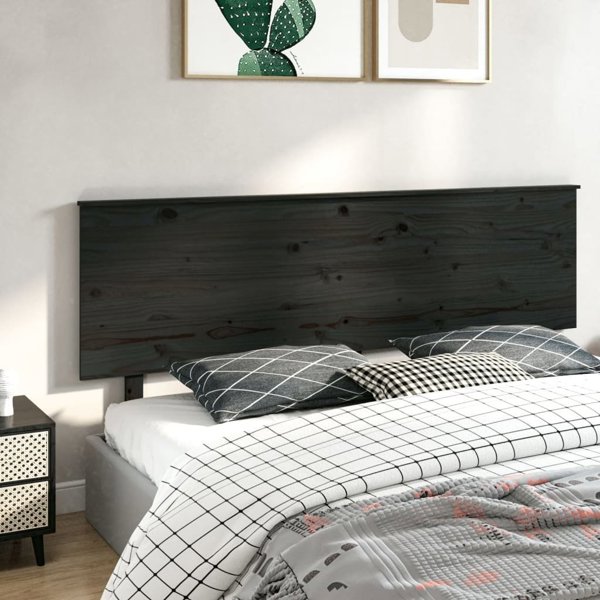 vidaXL Wezglowie lozka czarne 204x6x82,5 cm, lite drewno sosnowe