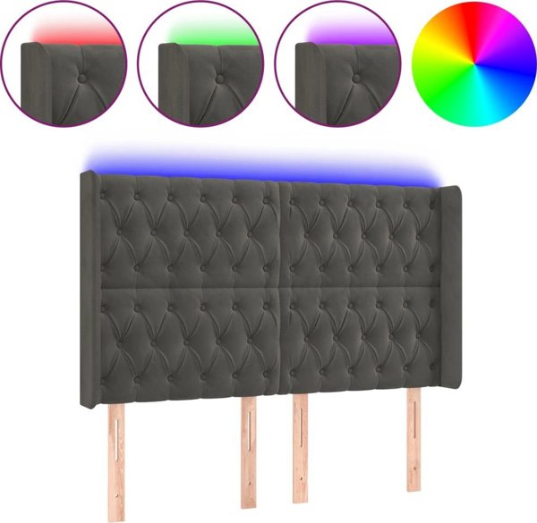 vidaXL Κεφαλάρι κρεβατιού με LED, σκούρο γκρι, 147x16x118/128 εκ., βελούδο