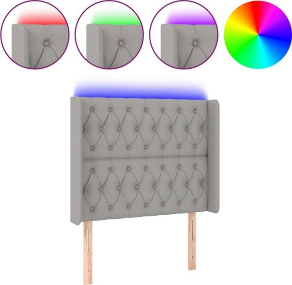 vidaXL Επένδυση κεφαλαριού με LED, ανοιχτό γκρι, 93x16x118/128 εκ., ύφασμα