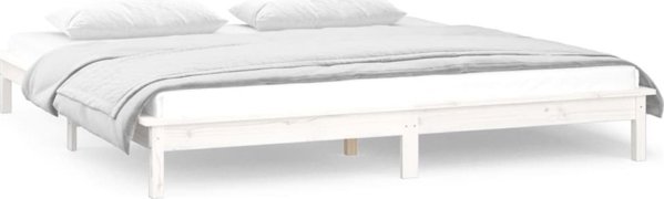 vidaXL Πλαίσιο κρεβατιού με LED, λευκό, 140x190 cm, μασίφ ξύλο
