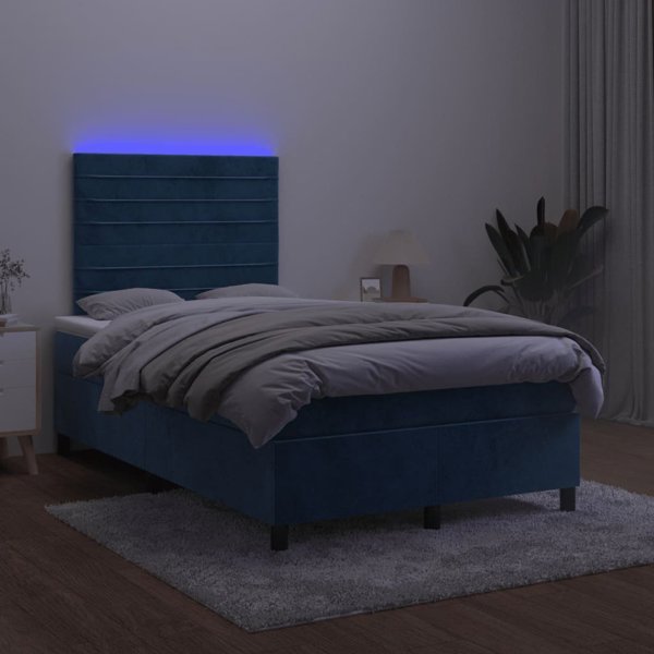 vidaXL Κρεβάτι κοντινένταλ με στρώμα και LED, μπλε βελούδο 120x200cm