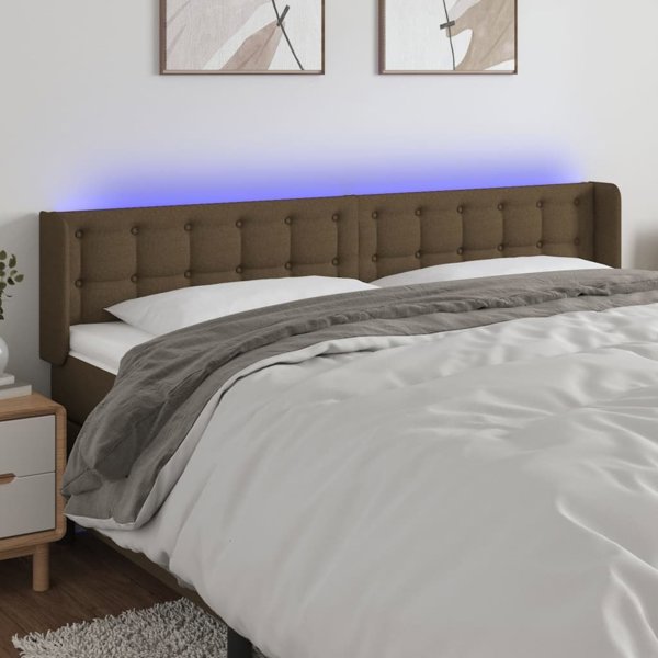 Κεφαλάρι κρεβατιού vidaXL με LED, σκούρο καφέ ύφασμα, 203x16x78/88 cm