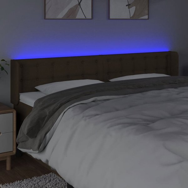 Κεφαλάρι κρεβατιού vidaXL με LED, σκούρο καφέ ύφασμα, 203x16x78/88 cm