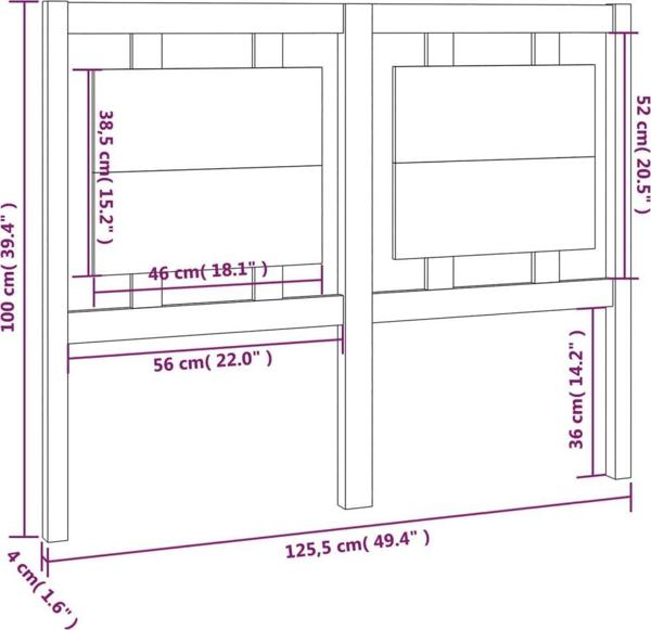 vidaXL Wezglowie lozka, szare, 125,5x4x100 cm, lite drewno sosnowe