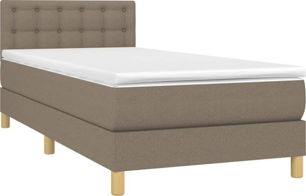 vidaXL Κρεβάτι Kontynentalne με Στρώμα, Taupe, Υφασμάτινο, 90x200cm