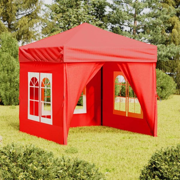 vidaXL Skladany namiot imprezowy ze scianami, czerwony, 2x2 m