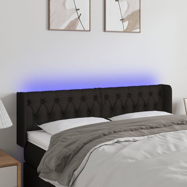 vidaXL Κεφαλάρι Κρεβατιού με LED, Μαύρο, 147x16x78/88 εκ, Ύφασμα