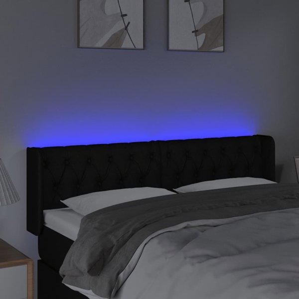 vidaXL Κεφαλάρι Κρεβατιού με LED, Μαύρο, 147x16x78/88 εκ, Ύφασμα