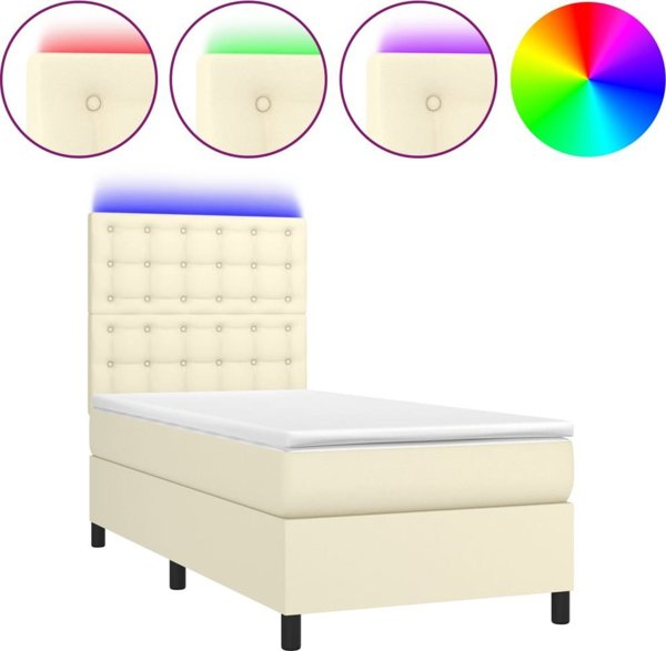 vidaXL Κρεβάτι κοντινεντάλ με LED, στρώμα, κρεμ, οικολογικό δέρμα, 80x200 εκ