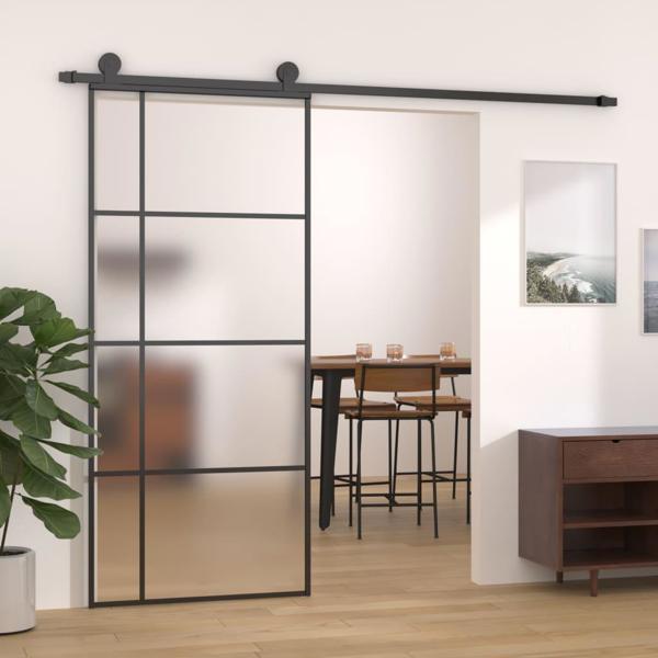 vidaXL Συρόμενη πόρτα, ESG γυαλί και αλουμίνιο, 90x205 cm, μαύρο