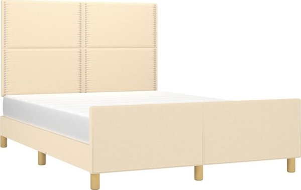 vidaXL Rama κρεβατιού με προσκέφαλο, κρεμ, 140x190 cm, επενδεδυμένη με ύφασμα