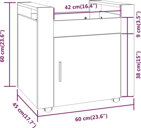 vidaXL ράφι γραφείου, γκρι σονόμα δρυς, 60x45x60 εκ.
