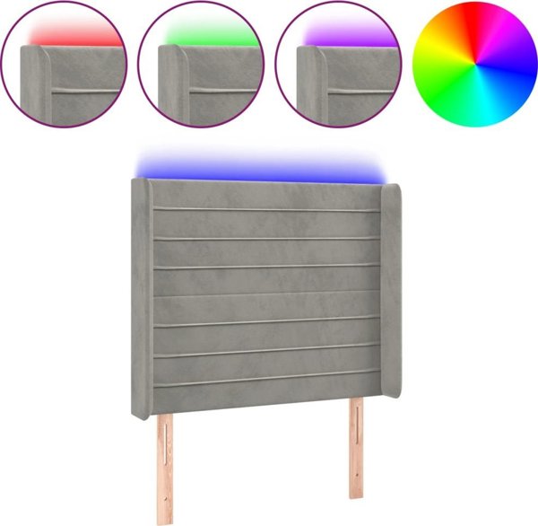 vidaXL Zaglowek do lozka z LED, jasnoszary, 83x16x118/128 cm, aksamit