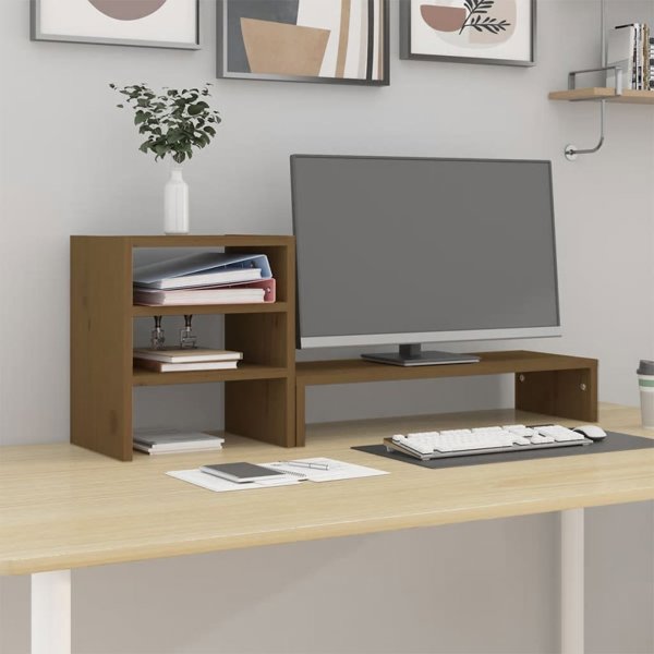 vidaXL Βάση για οθόνη, μελί καφέ, 81x20x30 εκ, από συμπαγές πεύκο